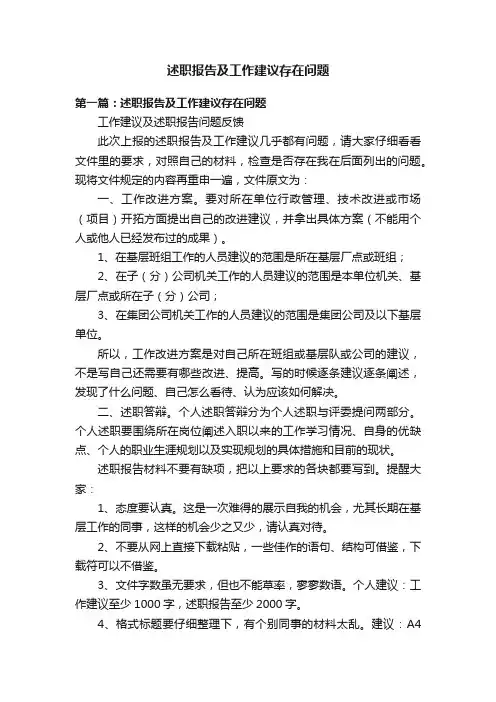 述职报告及工作建议存在问题