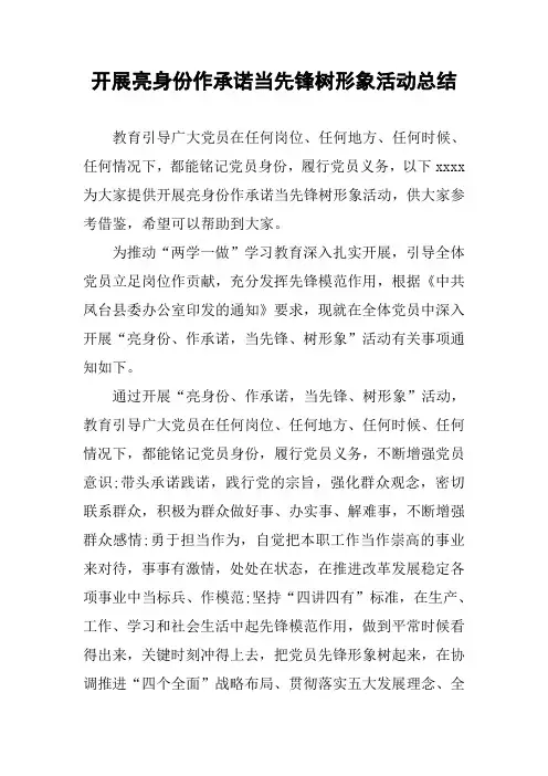 开展亮身份作承诺当先锋树形象活动总结
