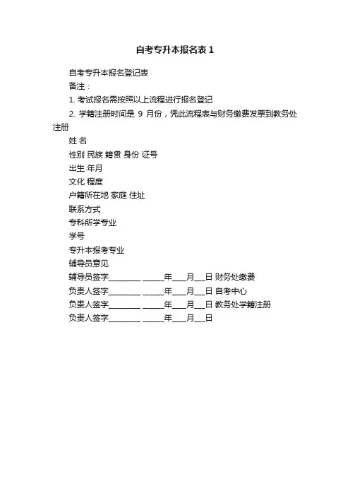 自考专升本报名表1