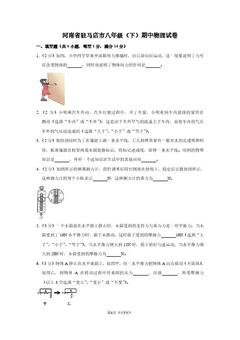 河南省驻马店市八年级(下)期中物理试卷