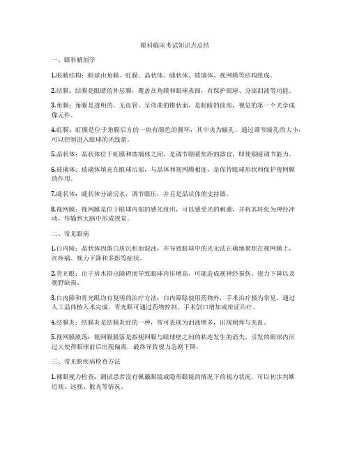 眼科临床考试知识点总结