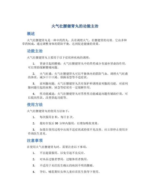 火气壮腰健肾丸的功能主治