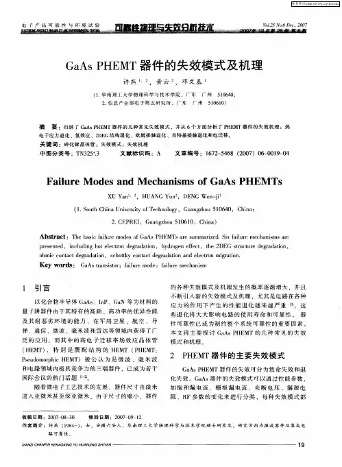 GaAsPHEMT器件的失效模式及机理
