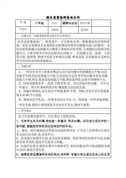 道德与法治八年试卷分析