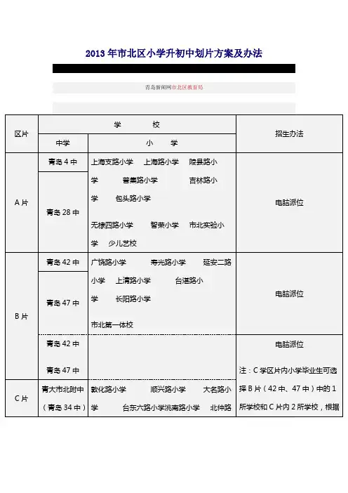 2013年市北区小学升初中划片方案及办法