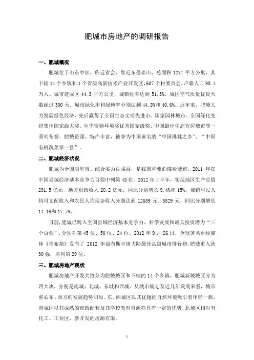 肥城市房地产的调研报告