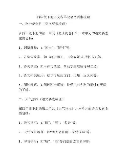 四年级下册语文各单元语文要素梳理