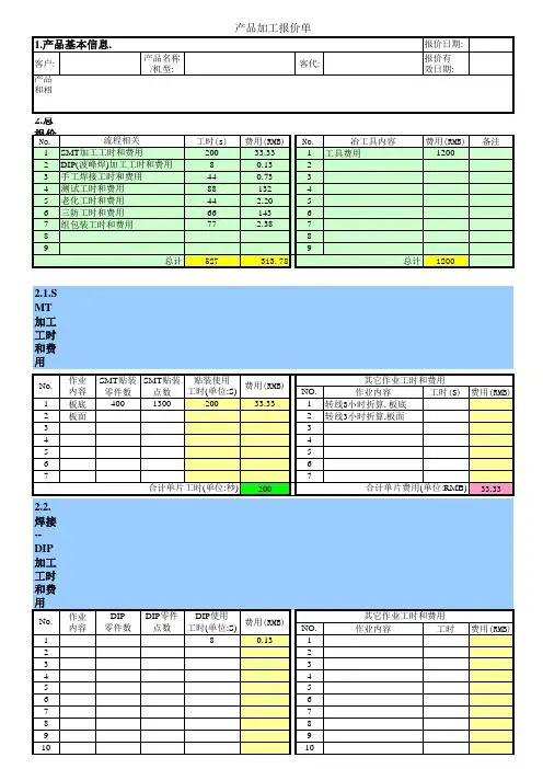 PCBA报价单模板