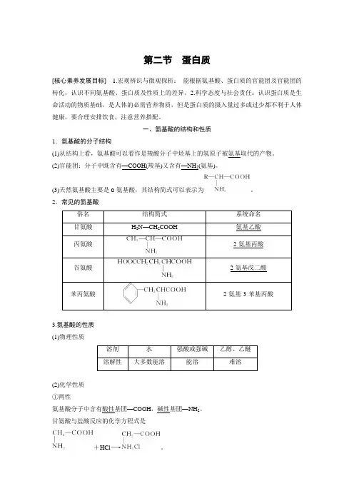 高中化学新人教版选择性必修3 第四章 第2节蛋白质 学案