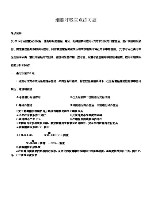 细胞呼吸重点练习题