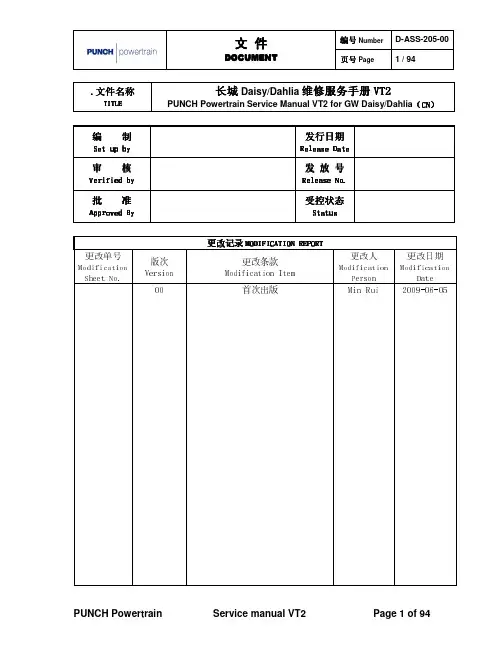 D-ASS-205-00 PUNCH Powertrain Service Manual VT2 GreatWall  (CN)
