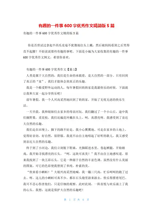 有趣的一件事600字优秀作文精简版5篇