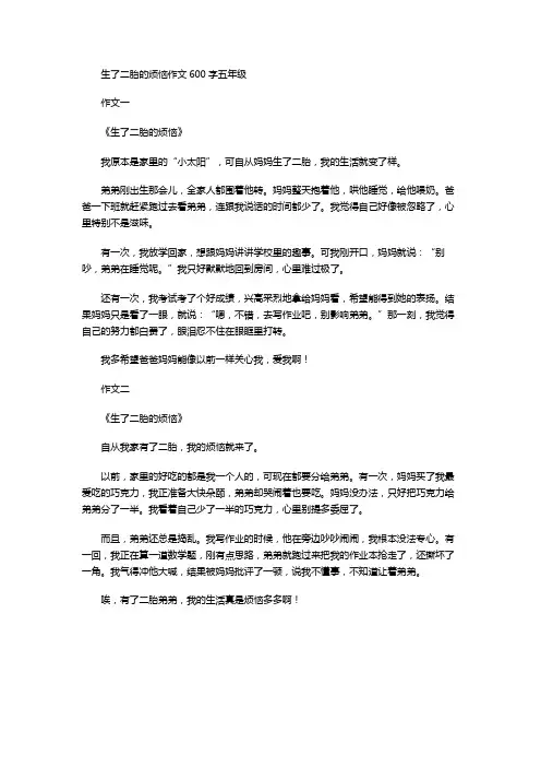 生了二胎的烦恼作文600字五年级