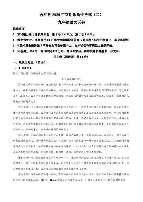 2024年四川省泸州市合江县中考二模语文试题(学生版)