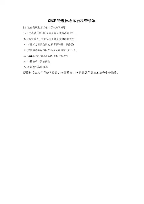 QHSE体系运行检查情况