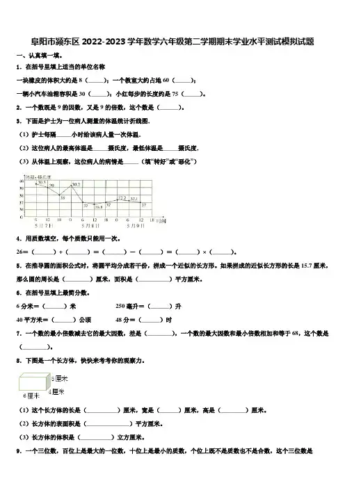 阜阳市颍东区2022-2023学年数学六年级第二学期期末学业水平测试模拟试题含解析