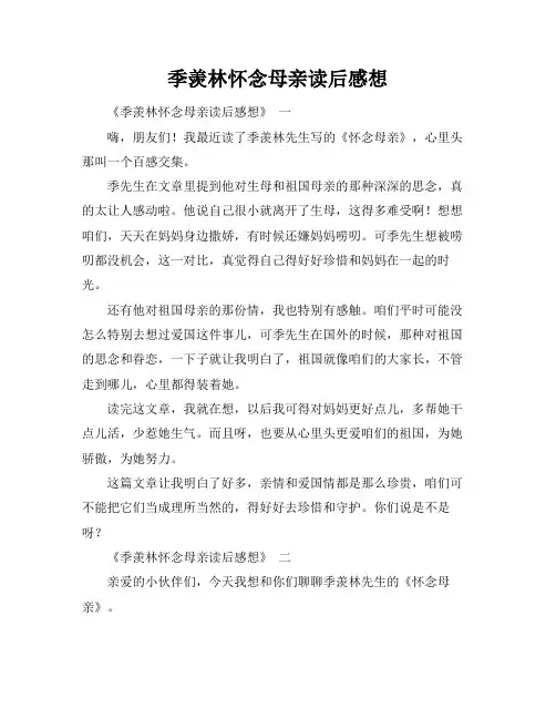 季羡林怀念母亲读后感想