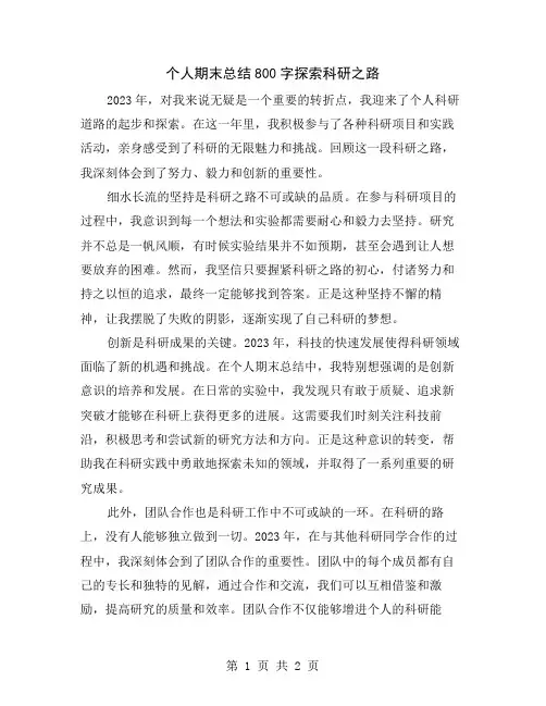 个人期末总结800字探索科研之路