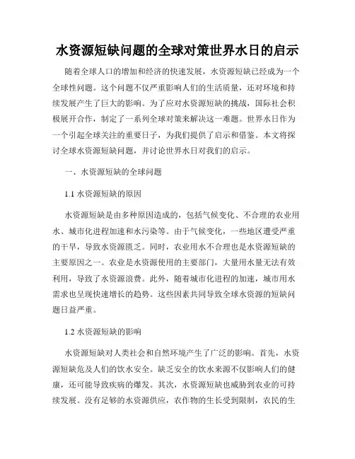 水资源短缺问题的全球对策世界水日的启示