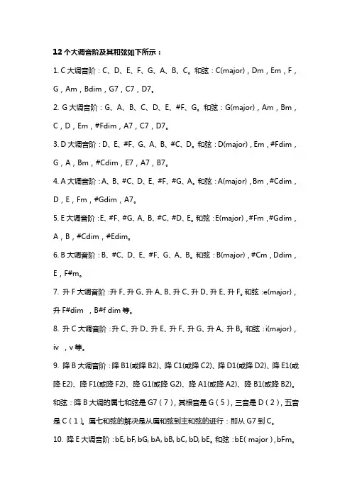 12个大调音阶及其和弦