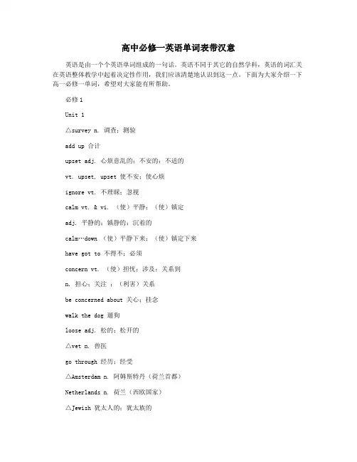 高中必修一英语单词表带汉意