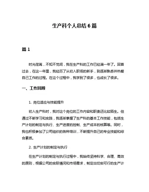 生产科个人总结6篇