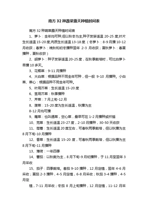 南方32种蔬菜露天种植时间表