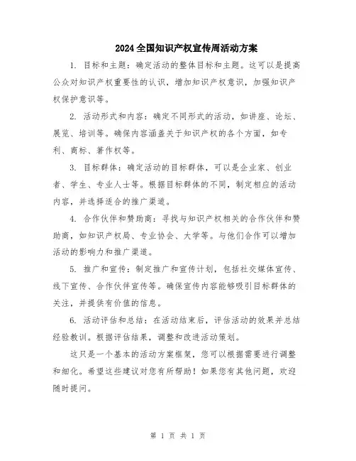 2024全国知识产权宣传周活动方案