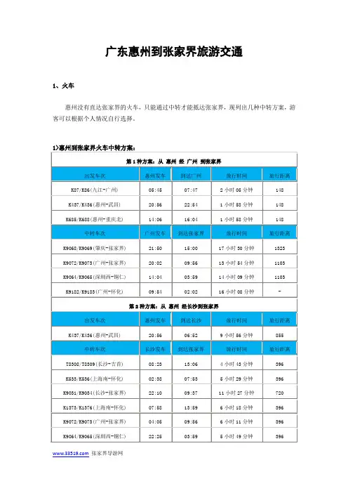 广东惠州到张家界旅游交通