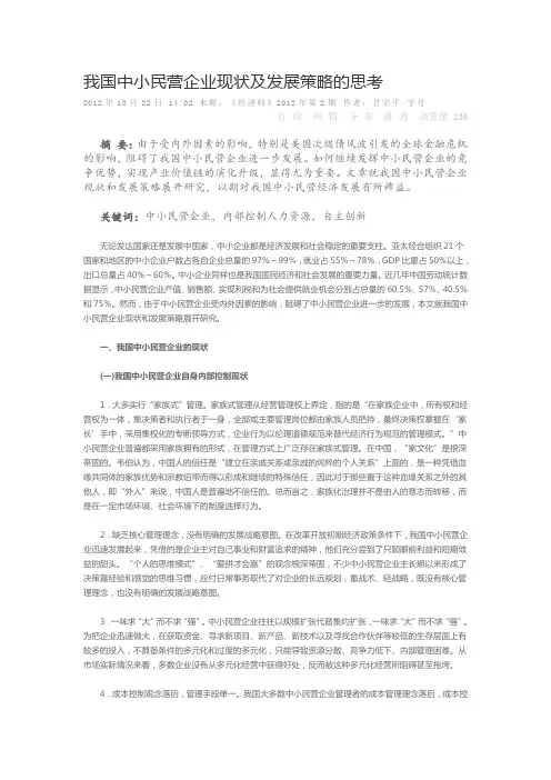 我国中小民营企业现状及发展策略的思考