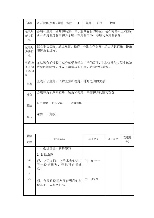 认识直角、锐角和钝角