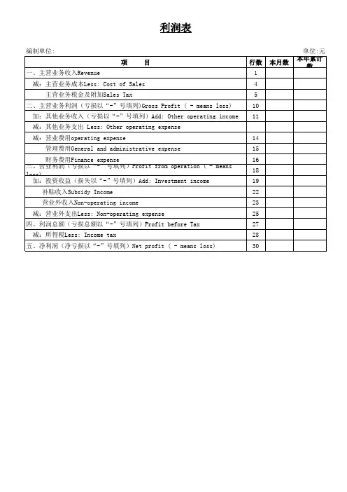 利润表中英文版