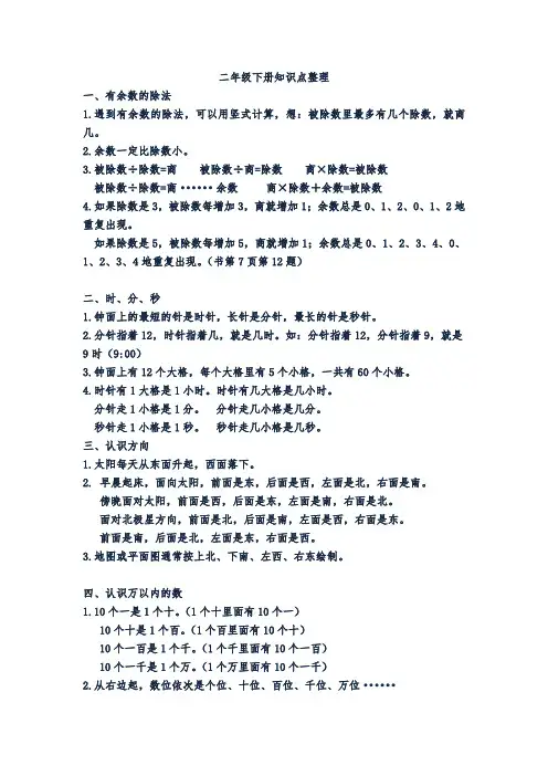 新苏教版二年级下册数学知识点整理(最新最全)