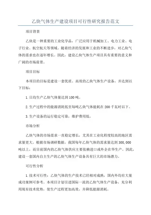 乙炔气体生产建设项目可行性研究报告范文