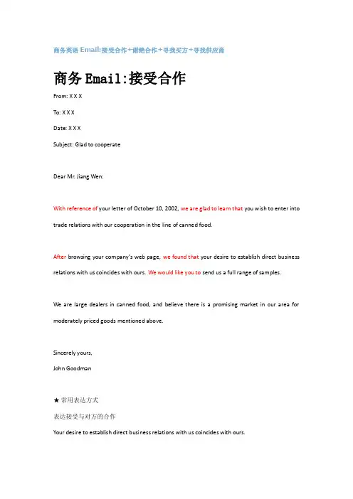 商务英语Email接受合作+谢绝合作+寻找买方+寻找供应商