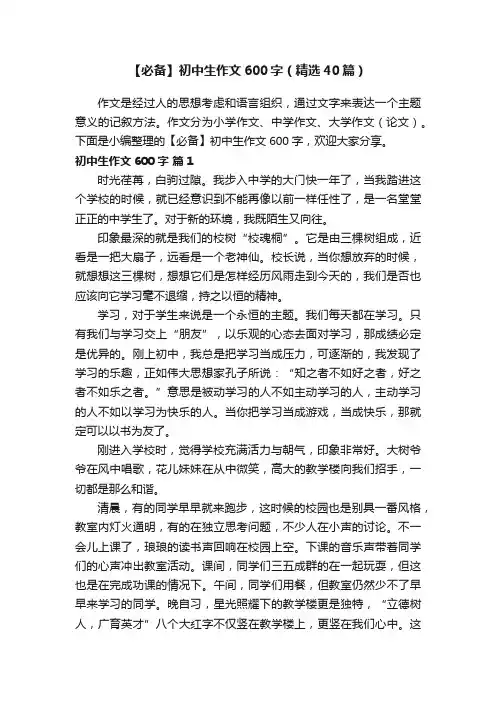 【必备】初中生作文600字（精选40篇）
