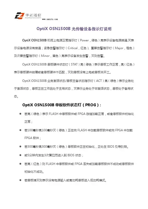 OptiX OSN1500B光传输设备指示灯