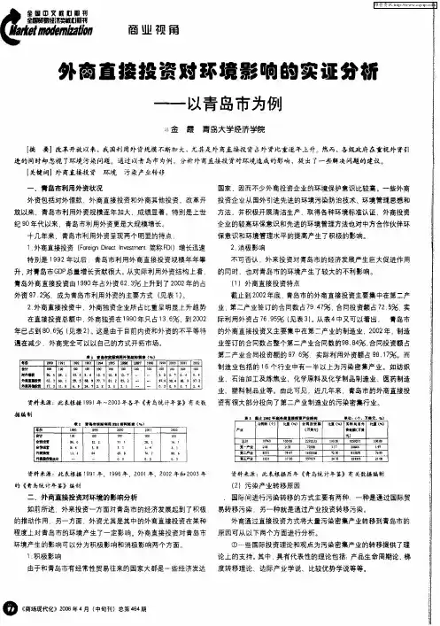 外商直接投资对环境影响的实证分析——以青岛市为例