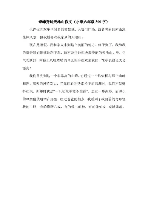 奇峰秀岭天池山作文(小学六年级500字).doc
