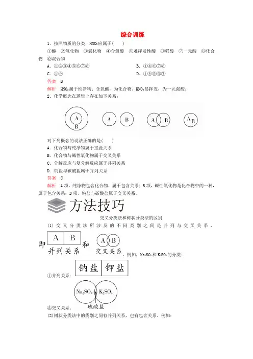 2019-2020学年新教材高中化学 1.1 物质的分类及转化综合训练(含解析)新人教版必修第一册