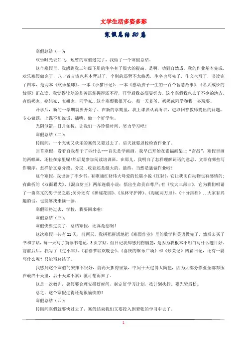 寒假总结20篇