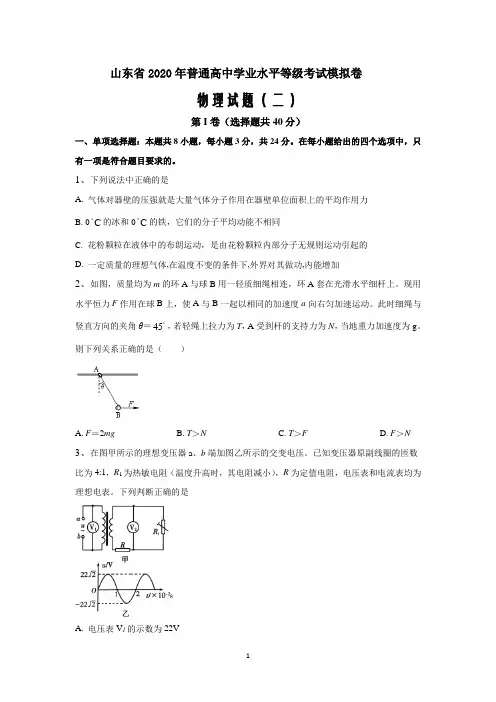 山东省2020年普通高中学业水平等级考试模拟物理卷(二)(原卷版)