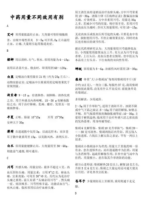 中药用量不同效用有别