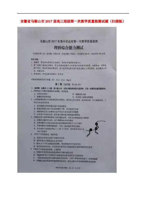 安徽省马鞍山市高三理综第一次教学质量检测试题(扫描