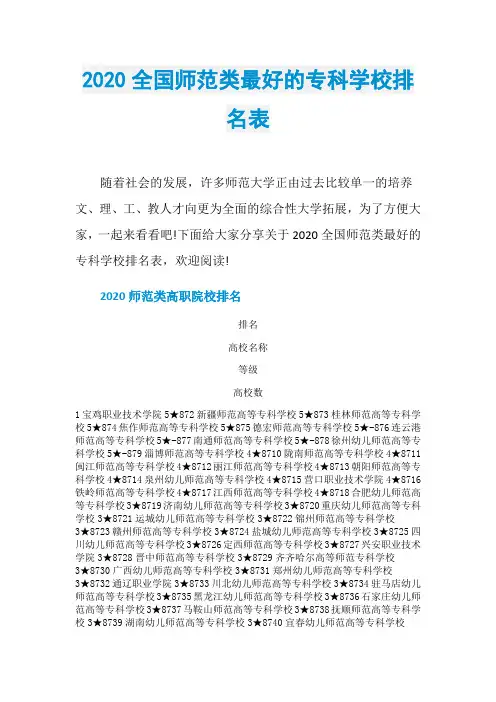 2020全国师范类最好的专科学校排名表