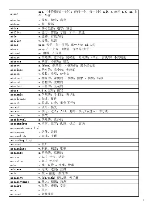 全国公共英语等级考试PETS三级词汇表