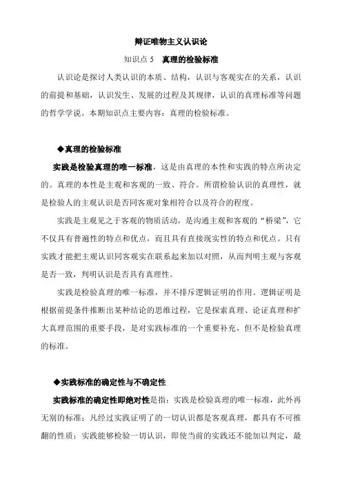 辩证唯物主义认识论知识点真理的检验标准
