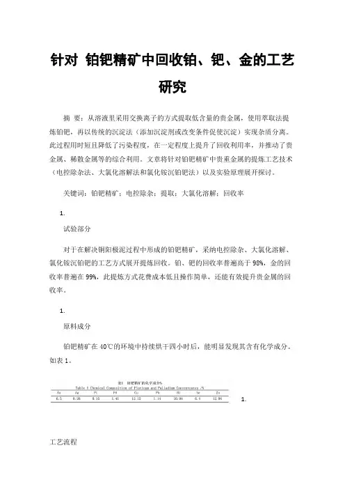 针对铂钯精矿中回收铂、钯、金的工艺研究