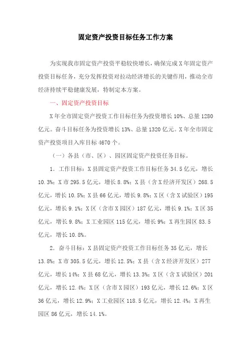 固定资产投资目标任务工作方案