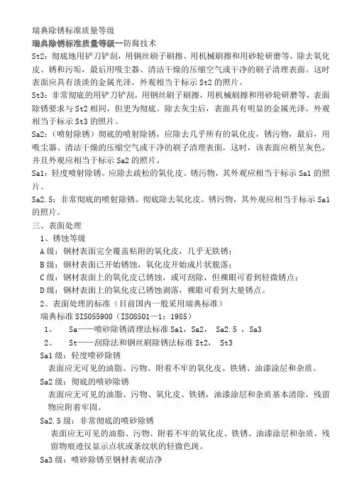 瑞典除锈标准质量等级